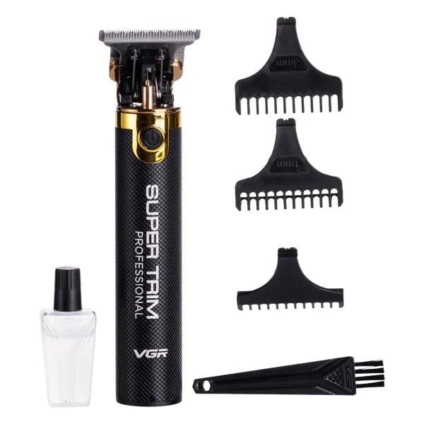 Тример акумуляторний для стрижки волосся VGR V-082 з комплектом насадок для домашнього догляду Чорний (HP-V-082)