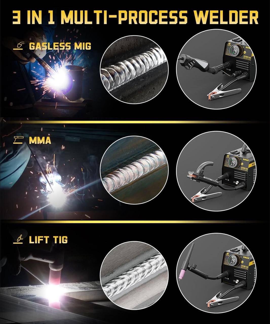 Аппарат инверторный сварочный HZXVOGEN HVM140 MIG/MMA/TIG 140A 110/220В цифровой дисплей - фото 3