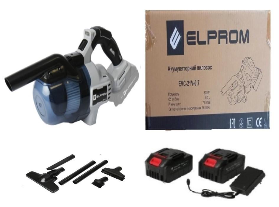 Пылесос аккумуляторный ELPROM EVC-21V-0.7 2 аккумулятора/4 Ач/зарядное устройство (37017922) Пылесос аккумуляторный ELPROM EVC-21V-0.7 2 аккумулятора/4 Ач/зарядное устройство (37017922)