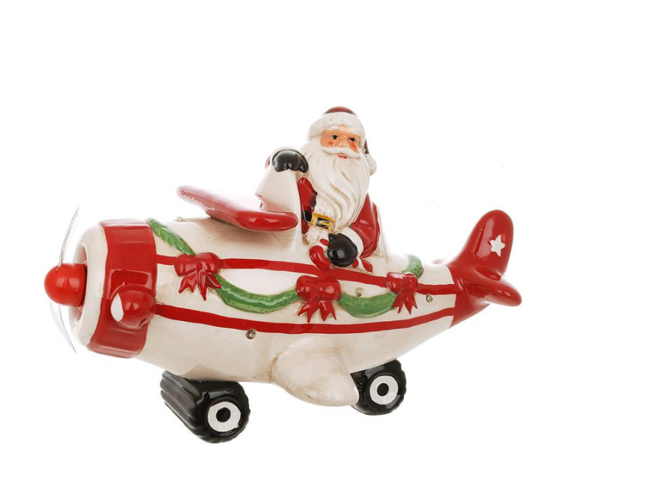 Фигурка Санта на самолете с LED-подсветкой 30 см
