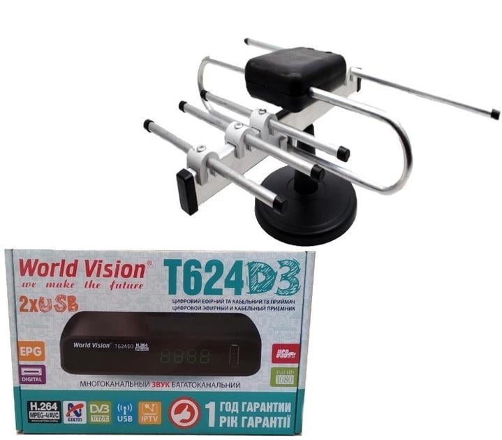 Комплект ТВ-ресивер/тюнер World Vision T624D3/антенна Волна-2 для цифрового Т2 ТВ телевидения