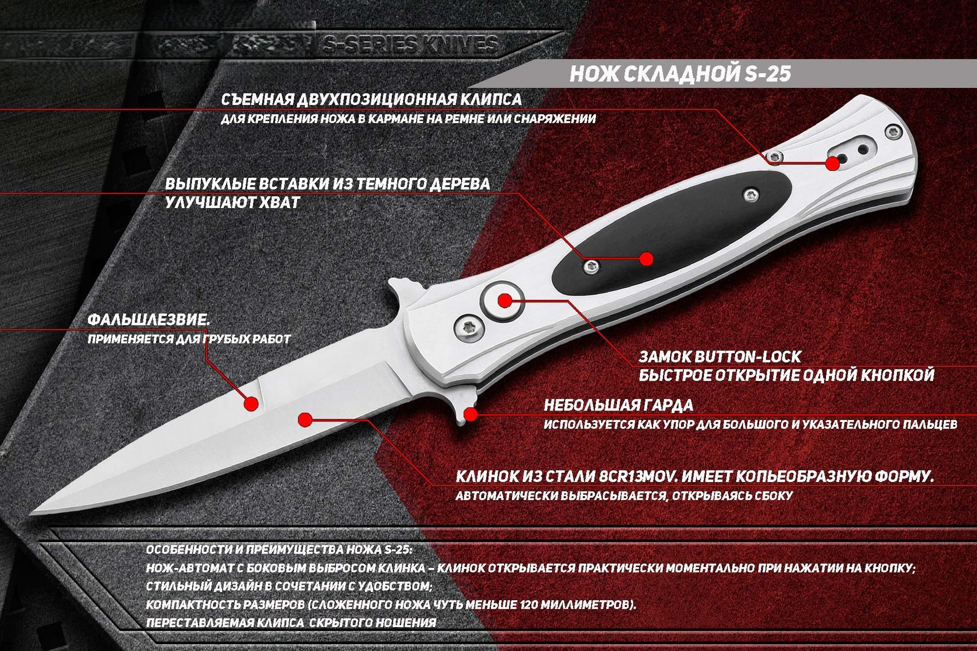 Ніж складаний викидний з кліпсою Shark (S-25) - фото 5