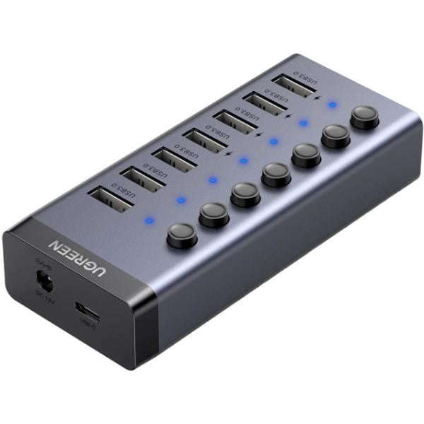 USB-хаб UGREEN CM481 USB 3.0 до 7xUSB 3.0 с дополнительным питанием 12V 2A Grey (90307)