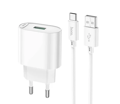 Зарядний пристрій Hoco C109A USB/QC3.0 з USB-кабелем Type-C Білий (2662677032)