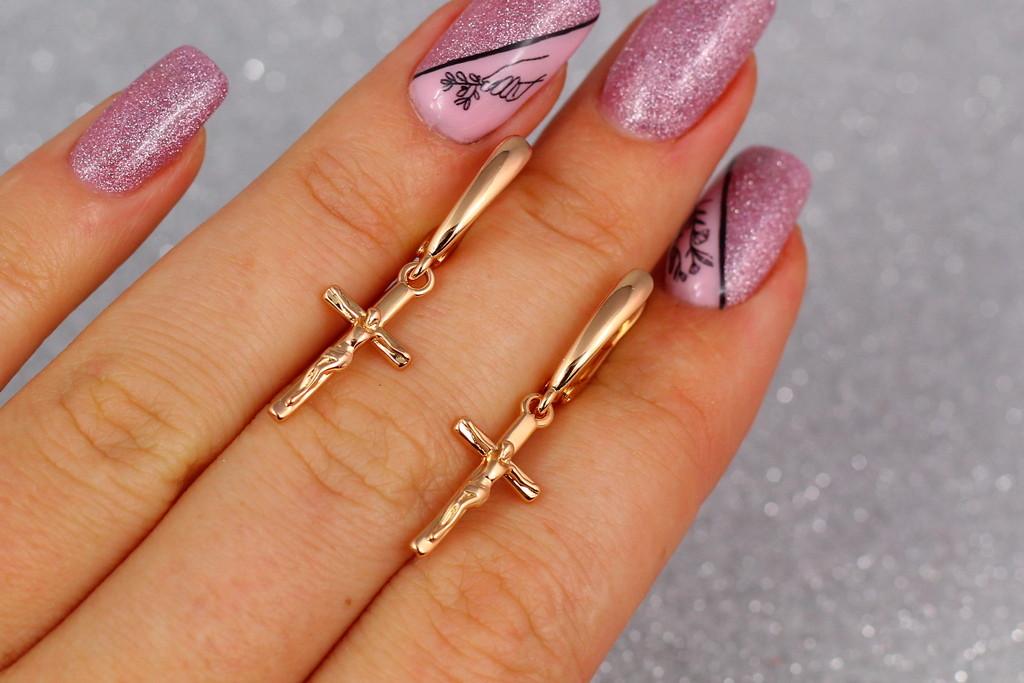 Серьги подвески Xuping Jewelry Крестики с распятьем 3 см Золотистый (1529904537)