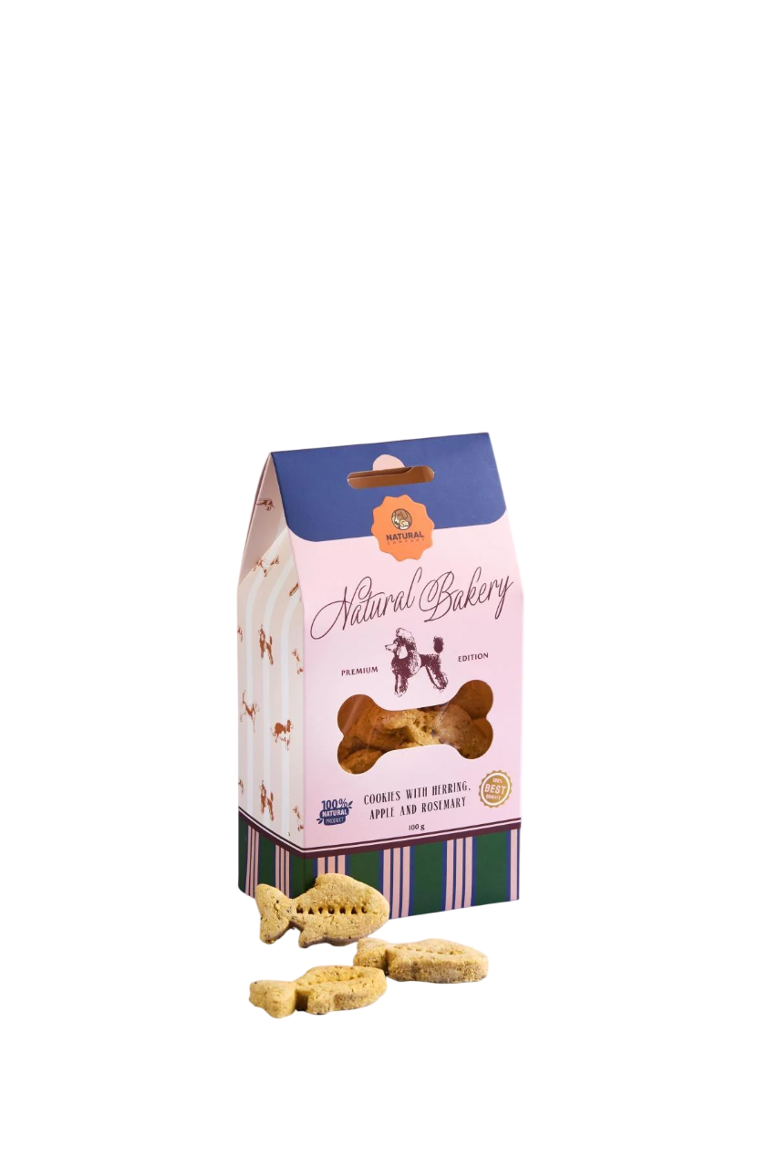 Ласощі для собак Печиво з оселедцем яблуком та розмарином 100 г (1300-01)