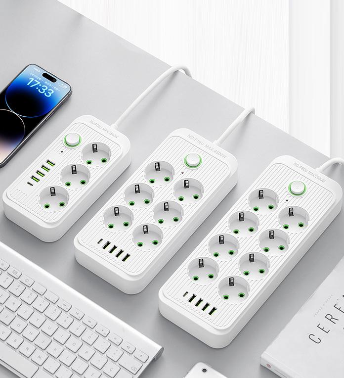 Мережевий фільтр подовжувач на 3 розетки з 4 USB-A і 1 USB-C PD 2 м Чорний - фото 6