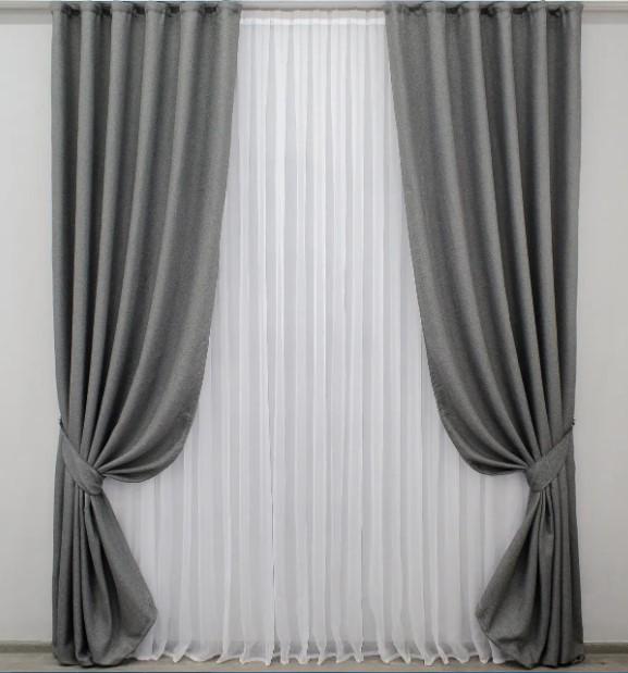 Комплект штор блекаут/лен/мешковина 1,5х2,75 м 2 шт. Серый (288ш) - фото 6 Комплект штор блекаут/лен/мешковина 1,5х2,75 м 2 шт. Серый (288ш) - фото 6