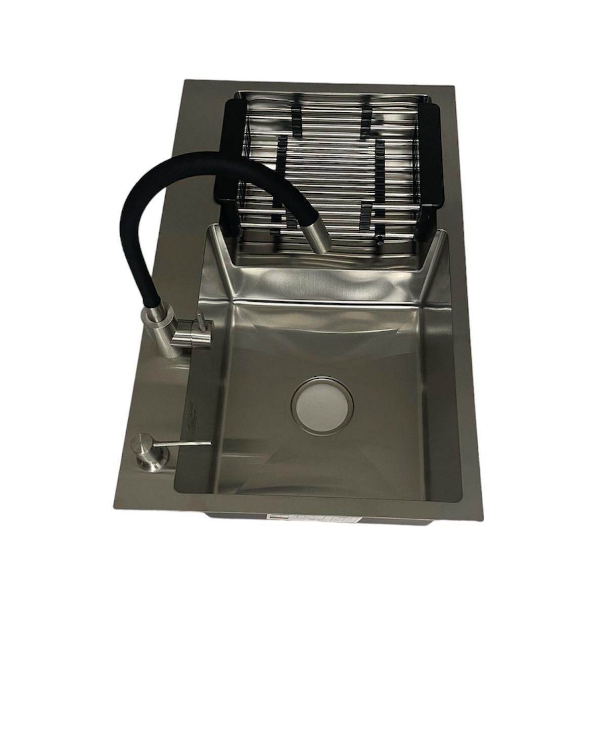 Мойка Luminex 7848 см левая и смеситель для кухни с гибким изливом Kroner-ESG035BLK Серый