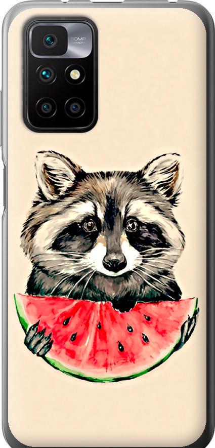 Чехол на Xiaomi Redmi 10 Енотик с арбузом (4605t-2488-42517)