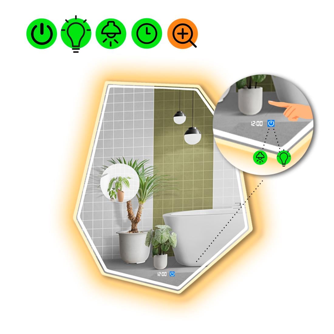 Зеркало с LED подсветкой Montagna 4 с сенсором/часами и линзой без подсветки 60x45 см (8776162)