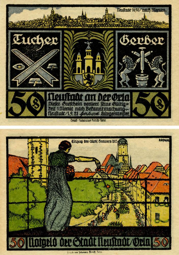 Коллекционная банкнота Германия Нотгельд 50 пфеннигов 1921 F-VF Нойштадт Разновидность 6 (Б18788)