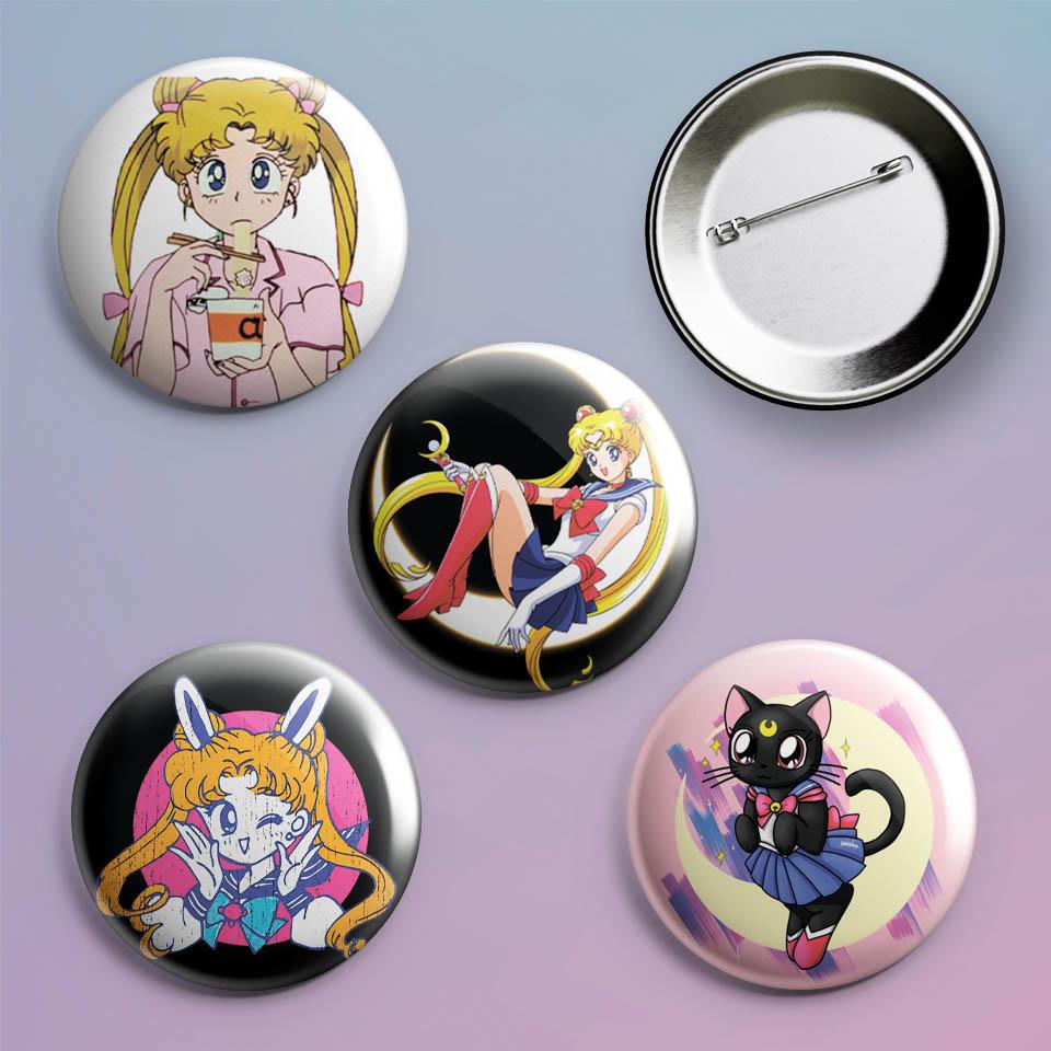 Значки на рюкзак с принтом аниме Sailor Moon 4 шт.