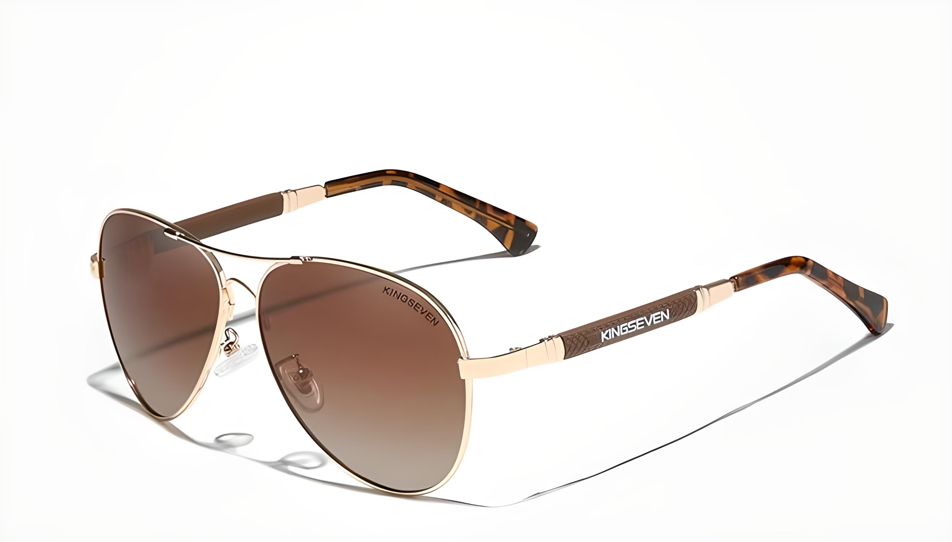 Солнцезащитные очки KINGSEVEN DESIGN N7730 Авиатор из титанового сплава с градиентными линзами Золотой/Коричневый