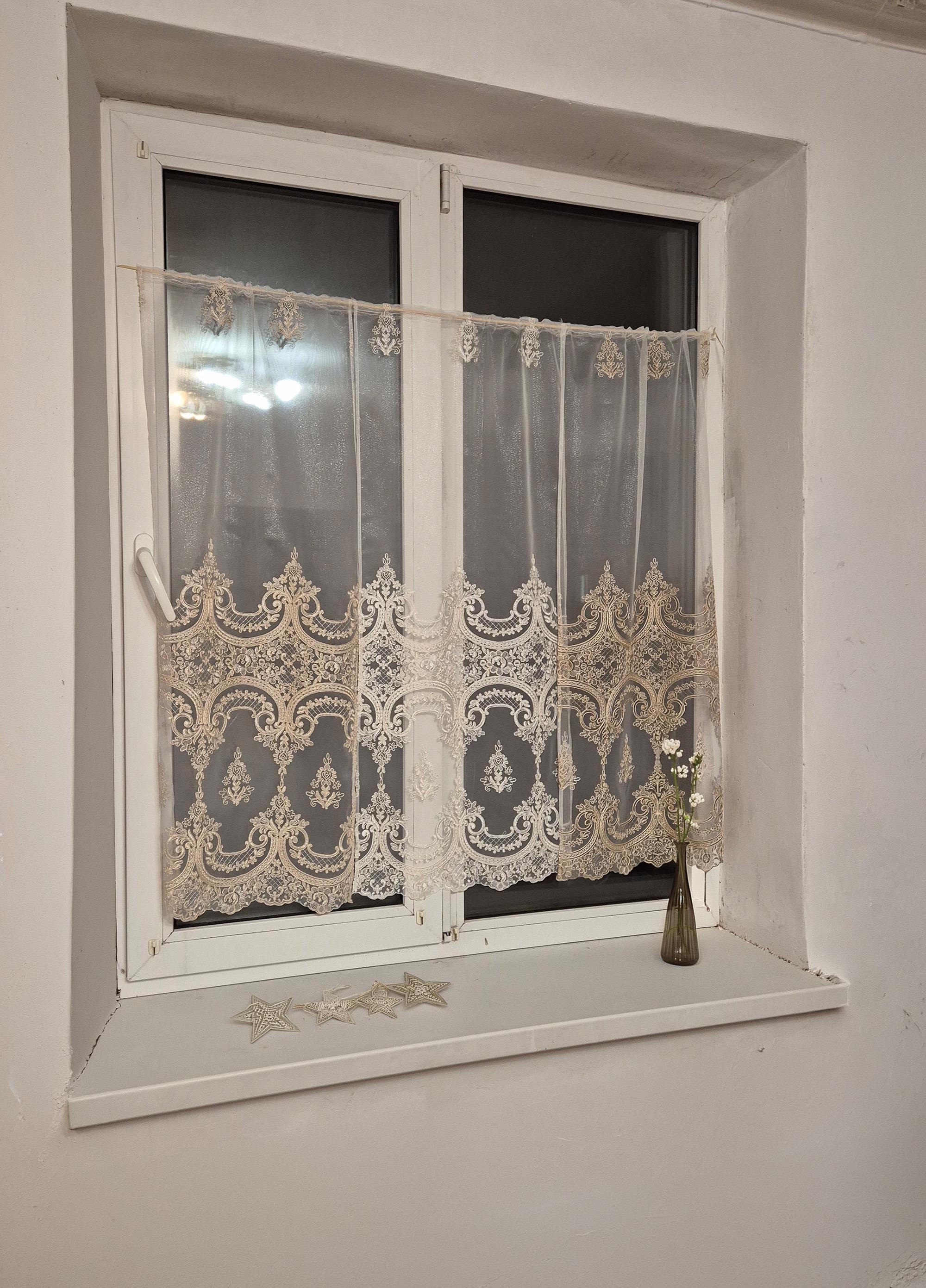 Комплект фіранок на стулку вікна Firanka Damask 3 шт. 120x104 см Кремовий з бежевим (10_7ф)