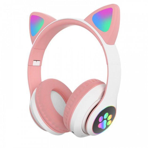 Навушники бездротові Cat Ear VZV-23M Bluetooth з вушками та LED підсвічуванням Рожевий