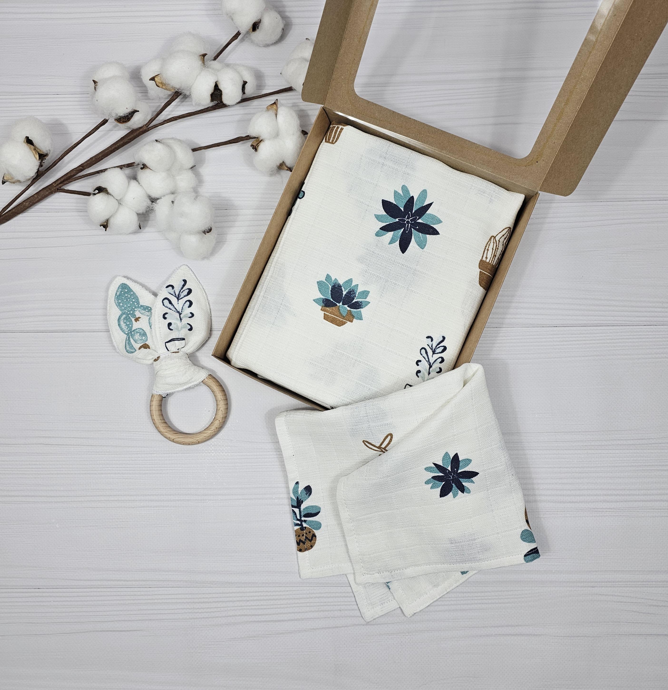 Набор детский A.L.Babybox Кактус муслиновый салфетка/слюнявчик/плед-пеленка 120х120 см Разноцветный (NA 27208125)