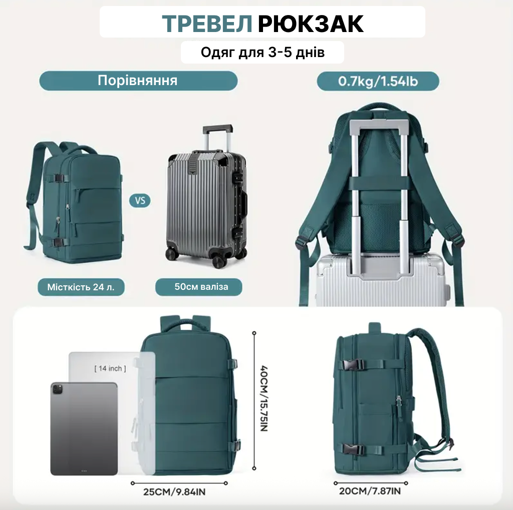 Рюкзак городской Urban Pro для работы и путешествий Green (00000080) - фото 2