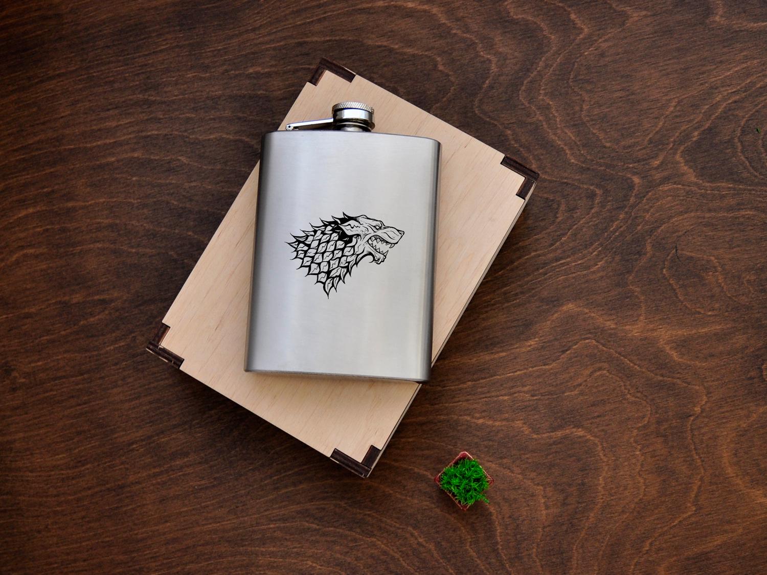 Фляга WoodPresentStudio Гра престолів в дерев'яній коробці 240 мл