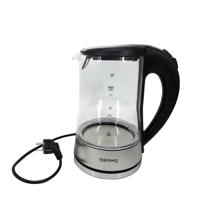Электрочайник Rainberg RB-704 с LED подсветкой стекло 2 л Черный (14113604)