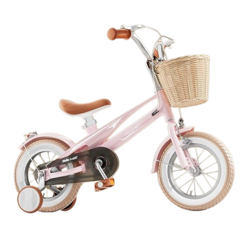 Дитячий велосипед Hello Baby з бічними колесами та кошиком 14" Рожевий (22887237)