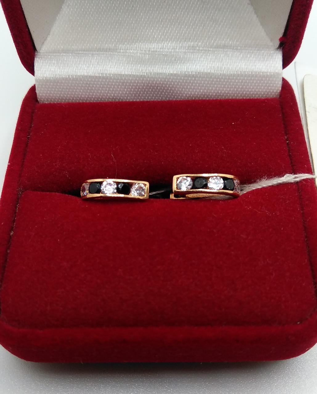 Серьги золото детские черный и белый 585° 1,04 г (100309ч)