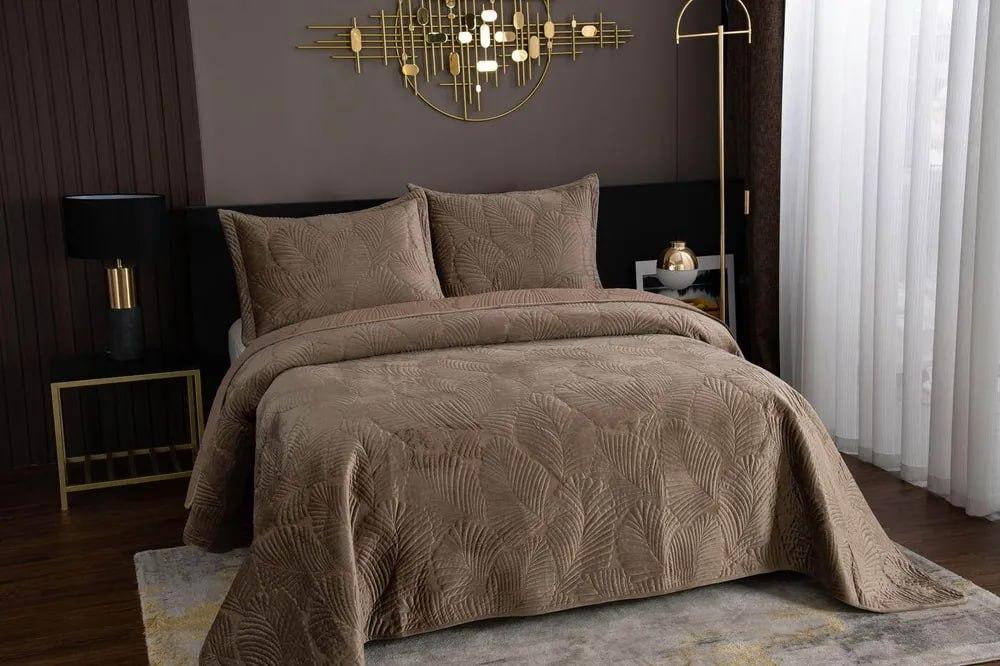 Плед велюровый с наволочками 210x230/50x70 см Коричневый (Д-vik-velur-pokruvalo-003) - фото 2