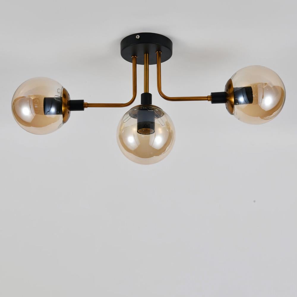 Люстра молекула потолочная Light House SRS-20641/3 BK+GD плафоны янтарные Черный/Золотой Люстра молекула потолочная Light House SRS-20641/3 BK+GD плафоны янтарные Черный/Золотой