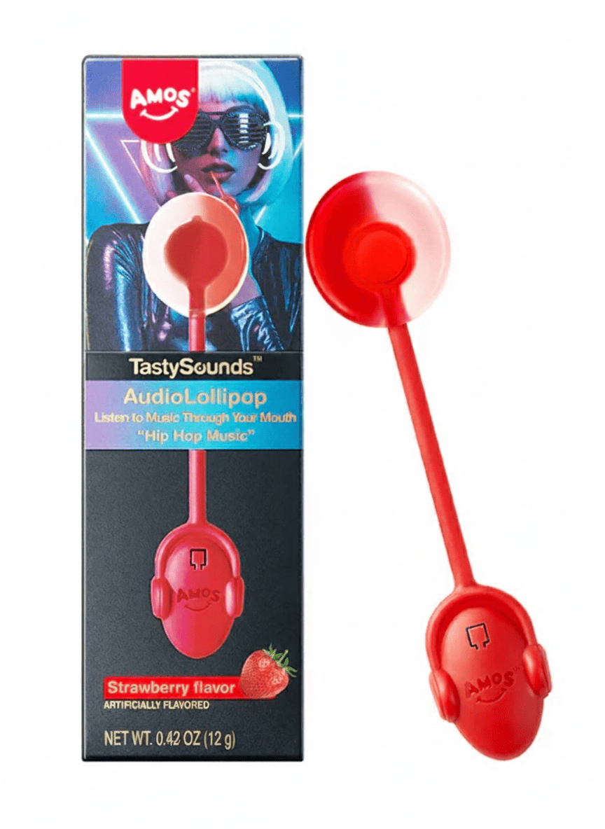 Льодяник Amos Tasty Sounds Audio Lollipop Strawberry Flavour 12 г (2953958706)