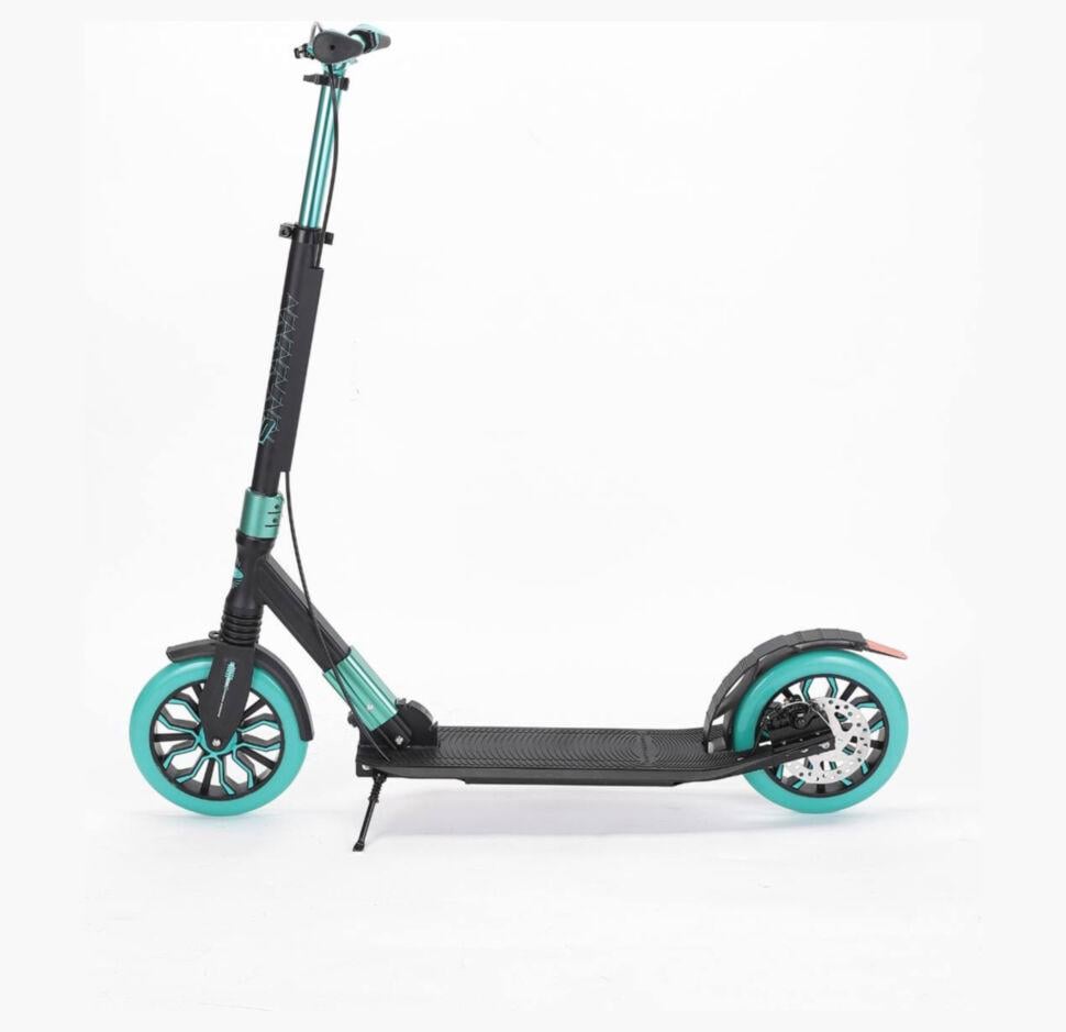 Самокат двухколесный Maraton Cardinal с дисковым тормозом и подногой Черный с бирюзовым