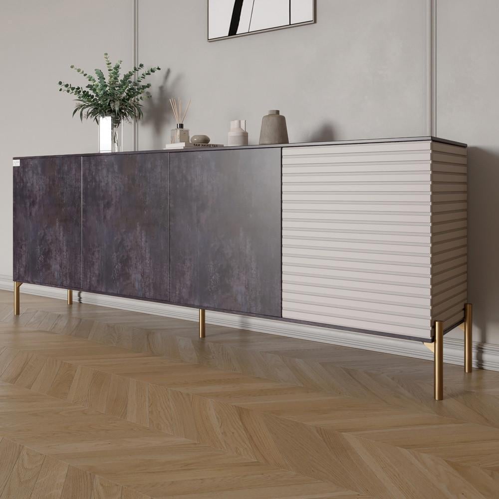 Комод на золотих металевих ніжках Lion Грей 204x38x76,5 см Бетон темний/Кашемір (Lion-042646)