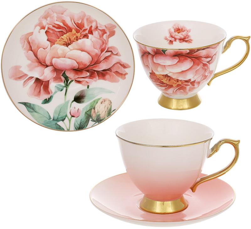 Набор фарфоровый чайный на 6 чашек и 6 блюдец 200 мл Розовый