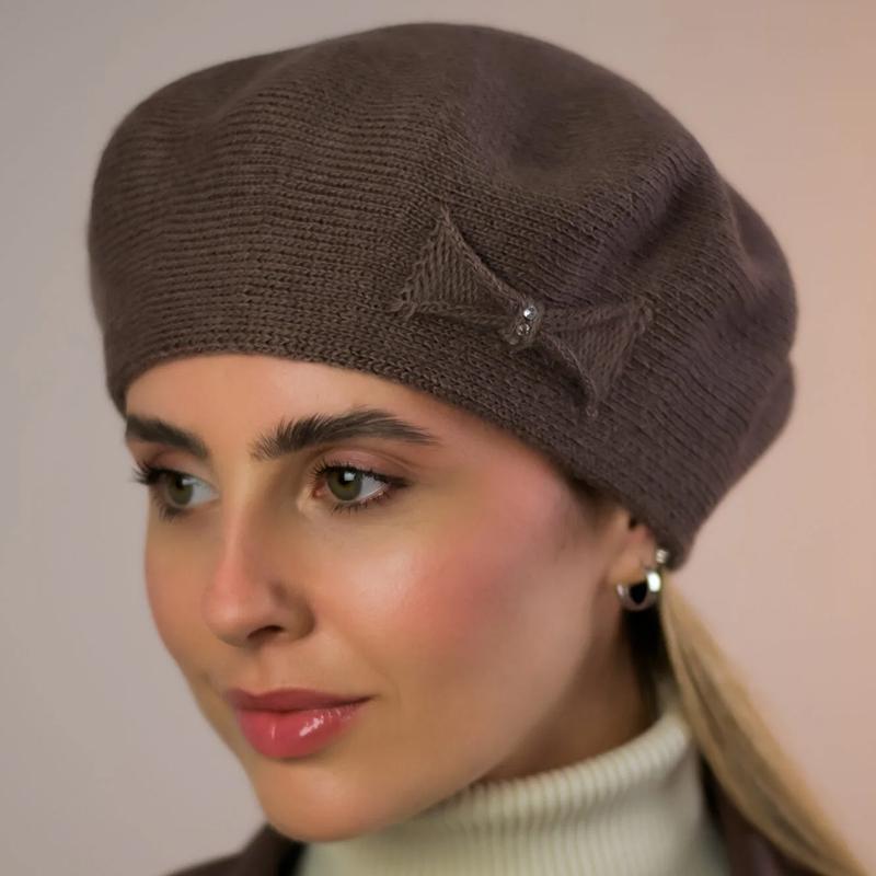 Берет жіночий Lirus КСЮША осінній подвійний з візерунком збоку one size Темно-пудровий (282690) - фото 1