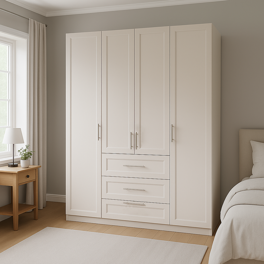 Шкаф распашной  SENAM ШР9 Люнет фрезеровка 2100х1600х450 мм корпус ДСП Кашемир/фасад МДФ NCS S 2002-Y50R Шелковистый мат (ШР9.21.45.16.ФЛ.2)