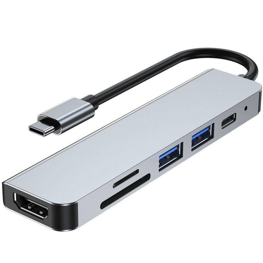 USB-хаб для ноутбука 6в1 4K HDMI 2 USB 3.0/SD/TF Card Reader/PD Female (Hub-6/1)