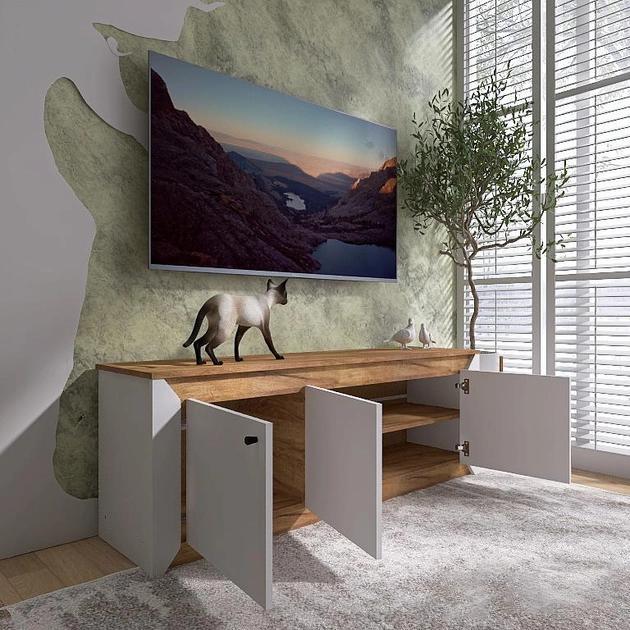 Тумба для телевизора Эверест Нордик 150 150х38х53 см Дуб крафт золотой/Белый (14754272)