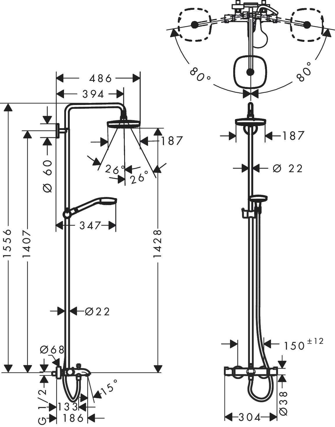 Душова система з термостатом Hansgrohe CROMA SELECT E 27352400 Хром (101835) - фото 2