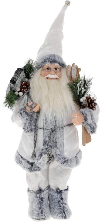 Фигура новогодняя Санта Клаус с подарками и лыжами 45 см Серый Фигура новогодняя Санта Клаус с подарками и лыжами 45 см Серый
