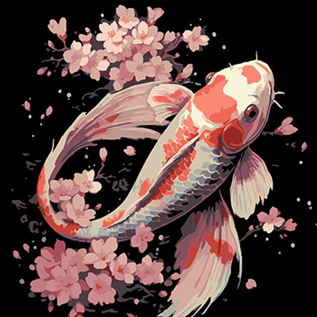 Картина за номерами Риба в акваріумі квітів на чорному фоні 40х40 см Strateg (AV4040-73) Картина за номерами Риба в акваріумі квітів на чорному фоні 40х40 см Strateg (AV4040-73)