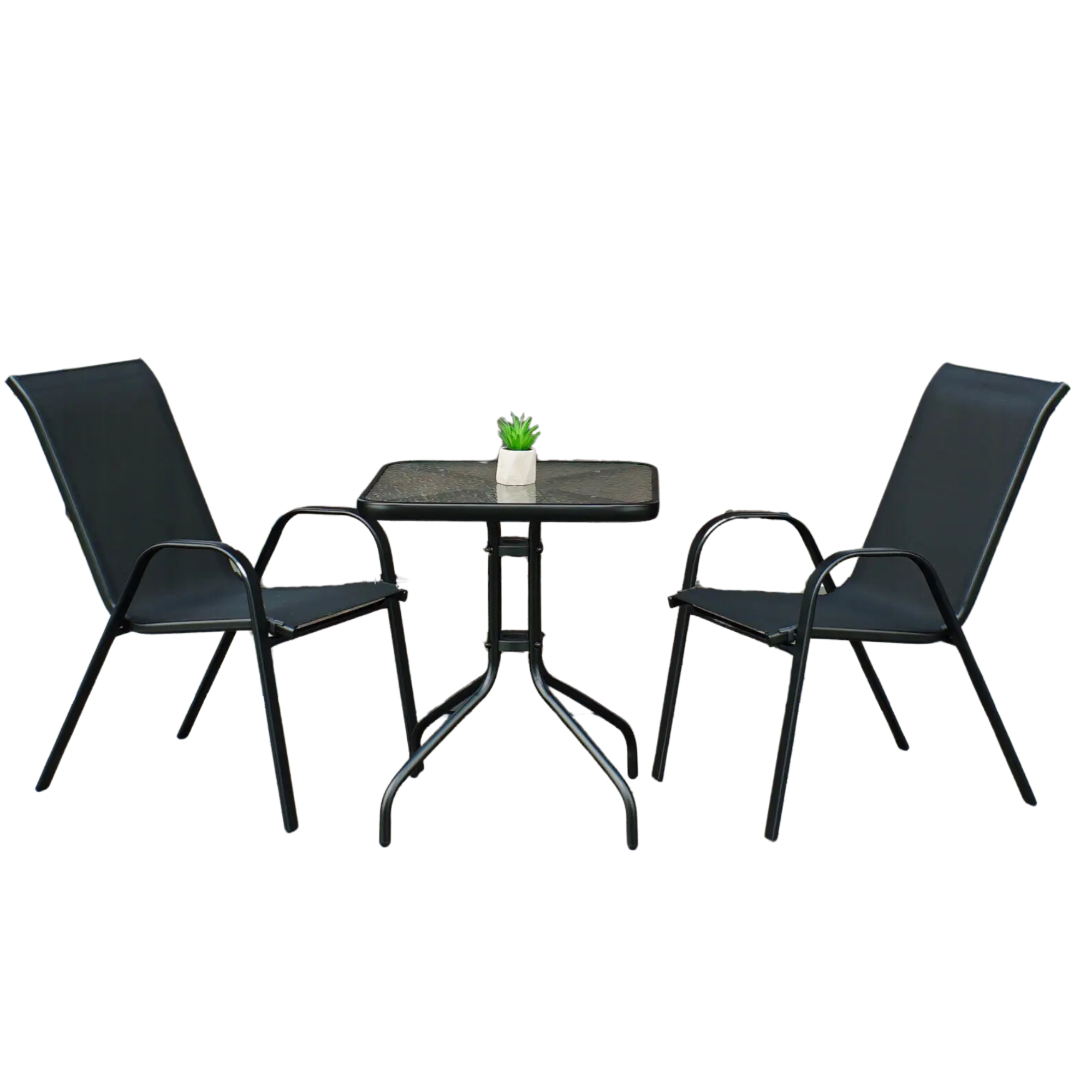 Комплект садовой мебели 4Points Udine-2 квадратный стол 60х60 см/2 кресла текстилен Черный (DA-S4PUDI2B)