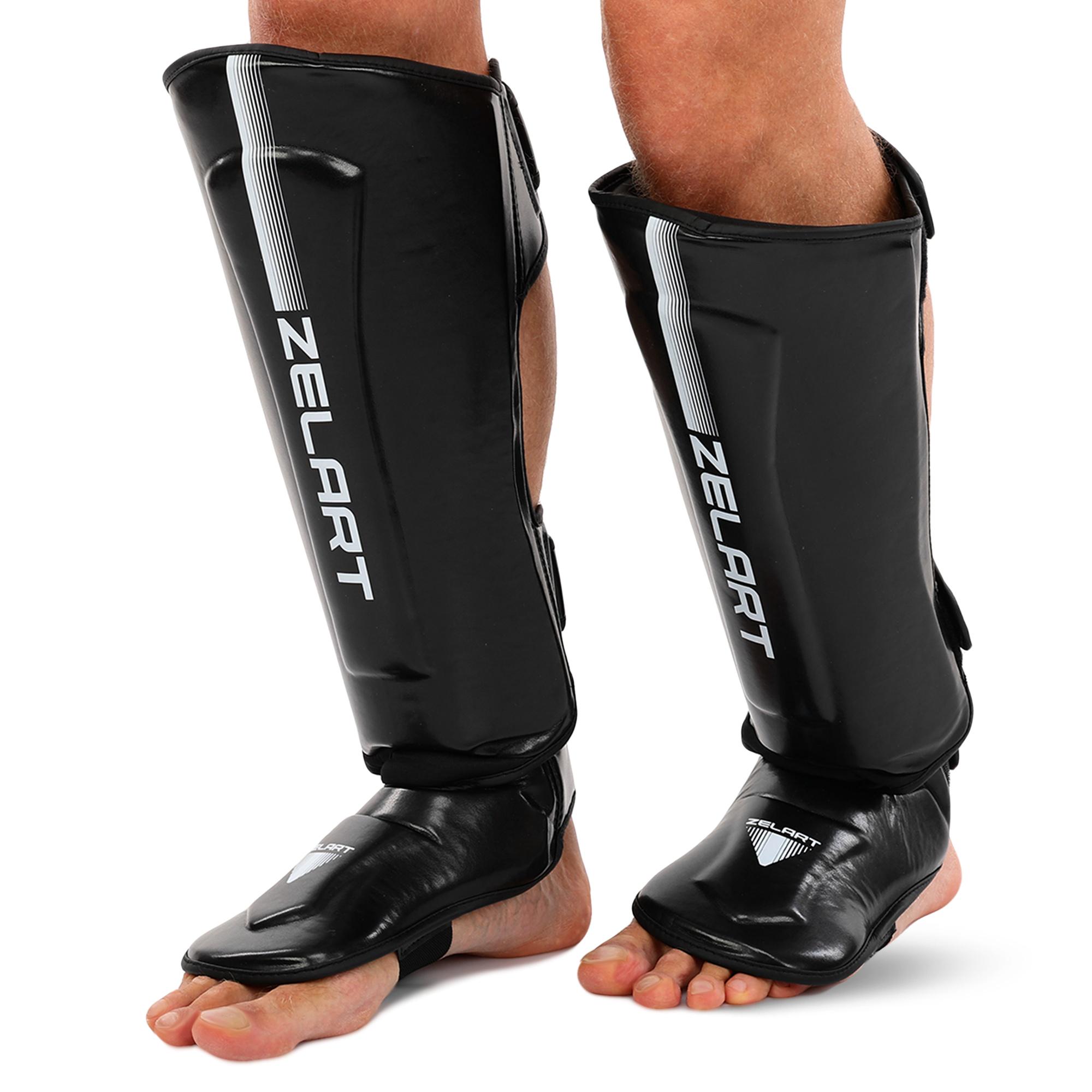 Защита голени и стопы Zelart BO-3981 PU EVA S Черный/Синий (BO-3981_Черный-синий_S)