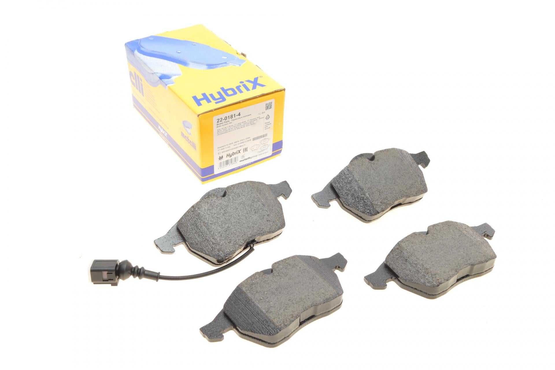 Тормозные колодки передние METELLI для Audi A3/TT/Seat Leon/Skoda Octavia/VW Golf 96-10/Polo 05-09 с датчиком (22-0181-4) Тормозные колодки передние METELLI для Audi A3/TT/Seat Leon/Skoda Octavia/VW Golf 96-10/Polo 05-09 с датчиком (22-0181-4)