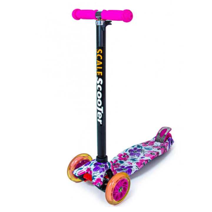 Самокат дитячий Maxi колеса світяться/алюмінієва рама Рожевий