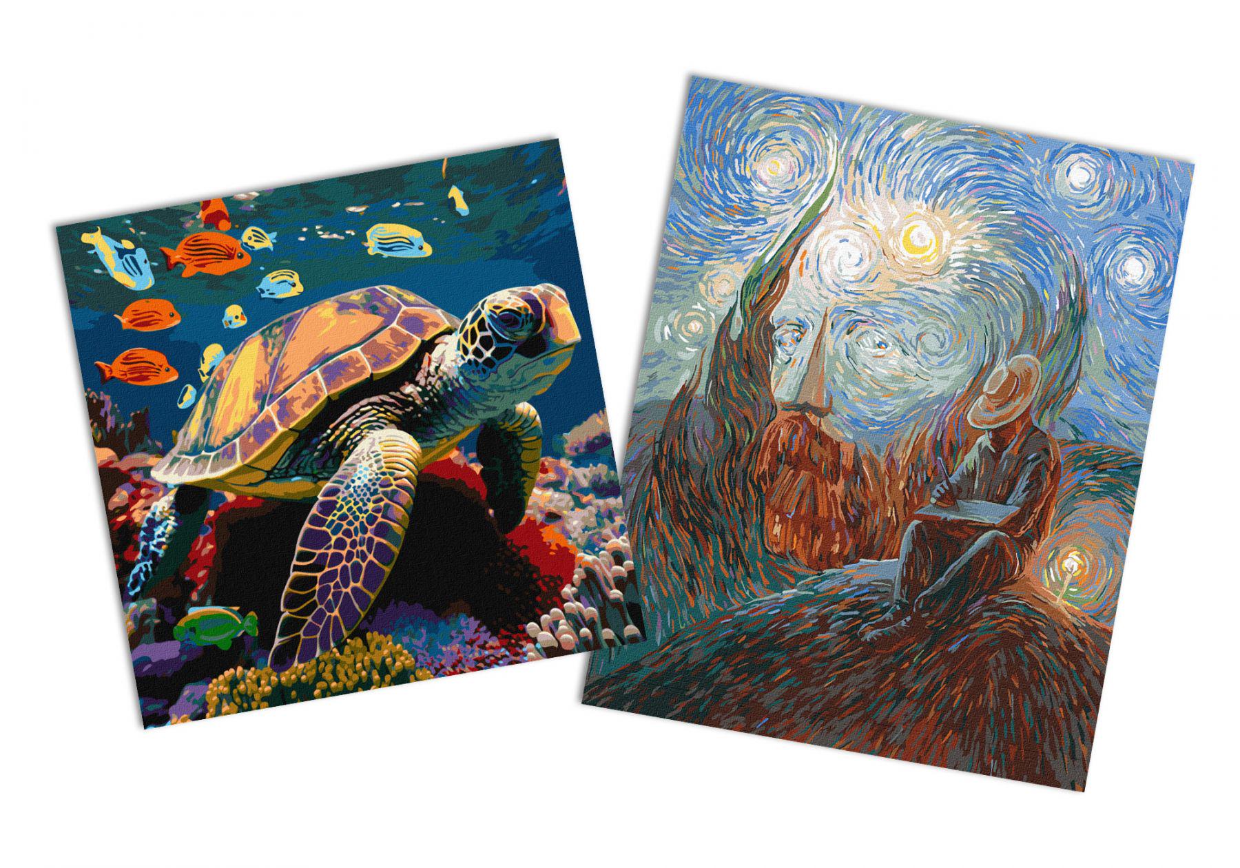 Набор картин по номерам Идейка 2в1 Украинская звездная ночь 40x50 см KHO4918 и Обитатели подводного мира 40x40 см KHO6503 (CKHO1803)