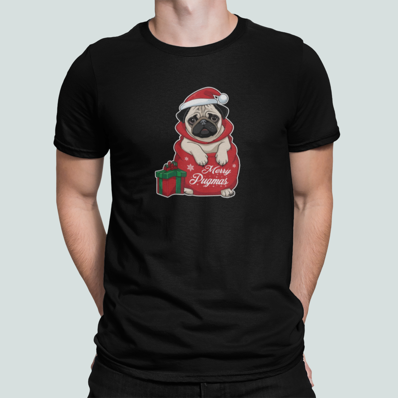 Футболка мужская новогодняя Stedman с принтом "Merry Pugmas" Мопс Санта XL Черный (НГ190-4)