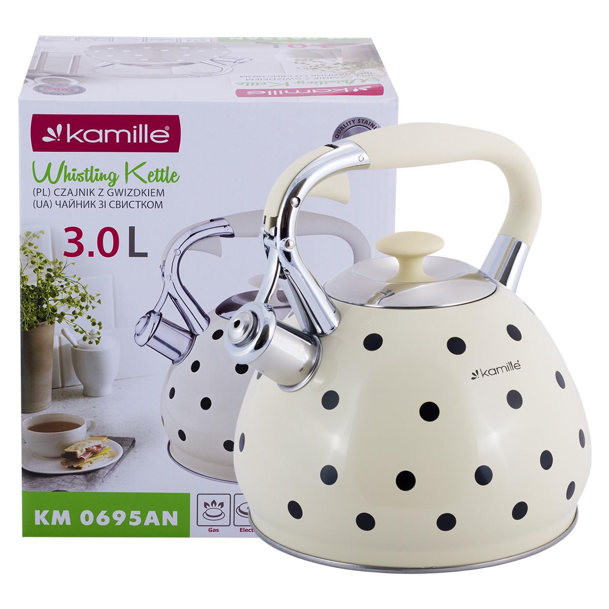 Чайник Kamille KM-0695AN из нержавеющей стали со свистком и ручкой 3 л Кремовый (1883389189)