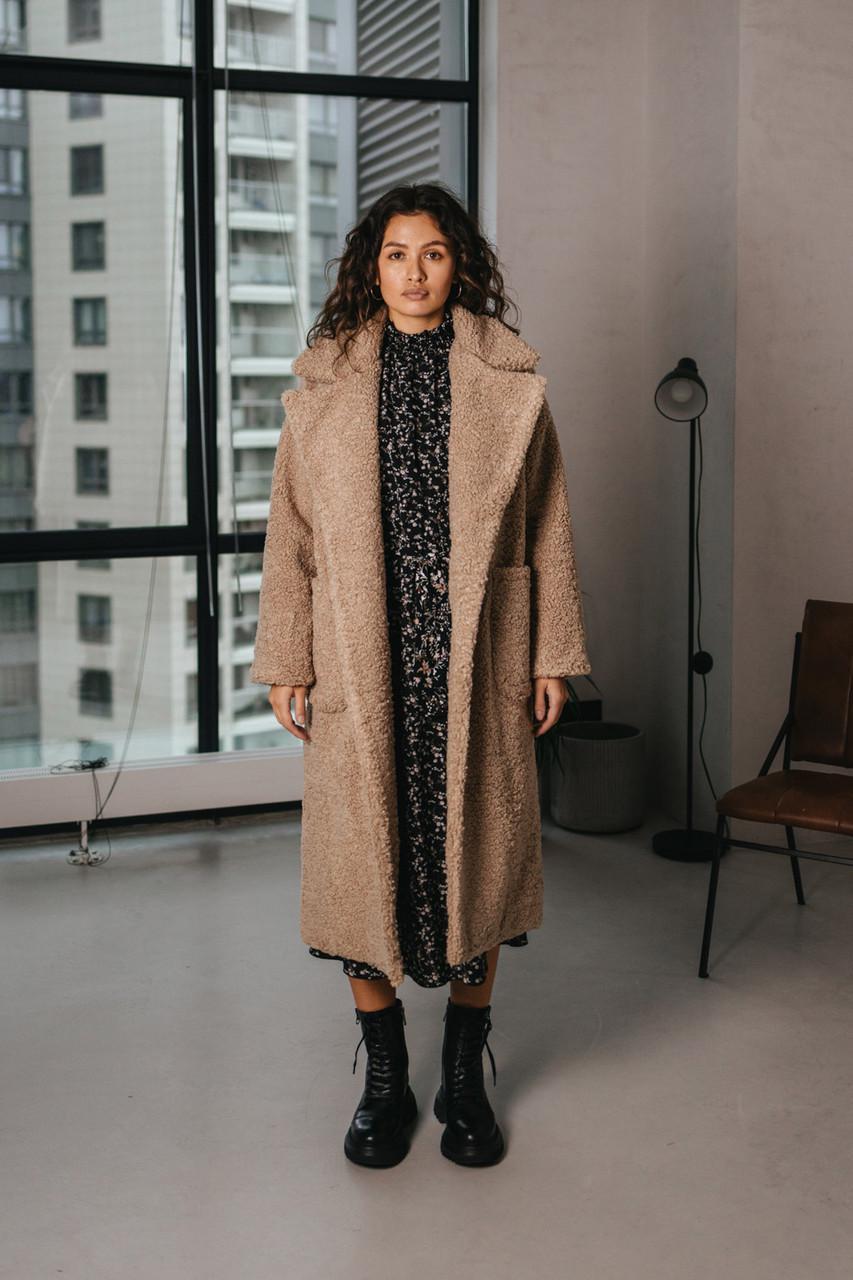 Пальто-шуба Seventeen из эко-букле S-M Кофейный