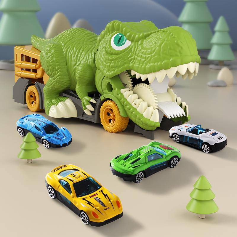 Трейлер-автопаркинг Dinosaur Truck 2в1 с 2-мя машинками Зеленый (3301-1)