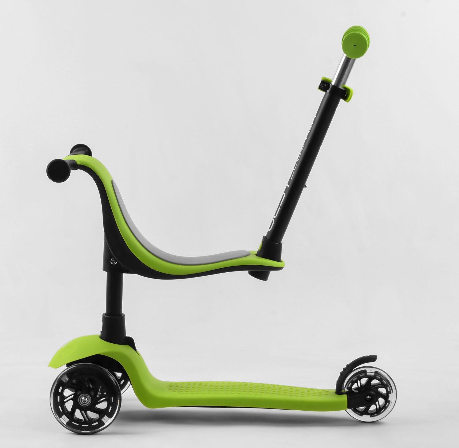 Самокат дитячий Best Scooter PL-315 з сидінням та батьківською ручкою 3 PU колеса з підсвічуванням Зелений (17628829) - фото 1