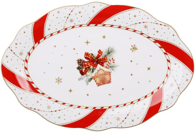 Блюдо овальное фарфоровое Christmas Ribbon 31х21 см рождественское